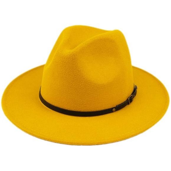 Lanzom Womens Classic Wide Brim Floppy Panama Hat Belt Buckle Wool Fedora Hat main image 5